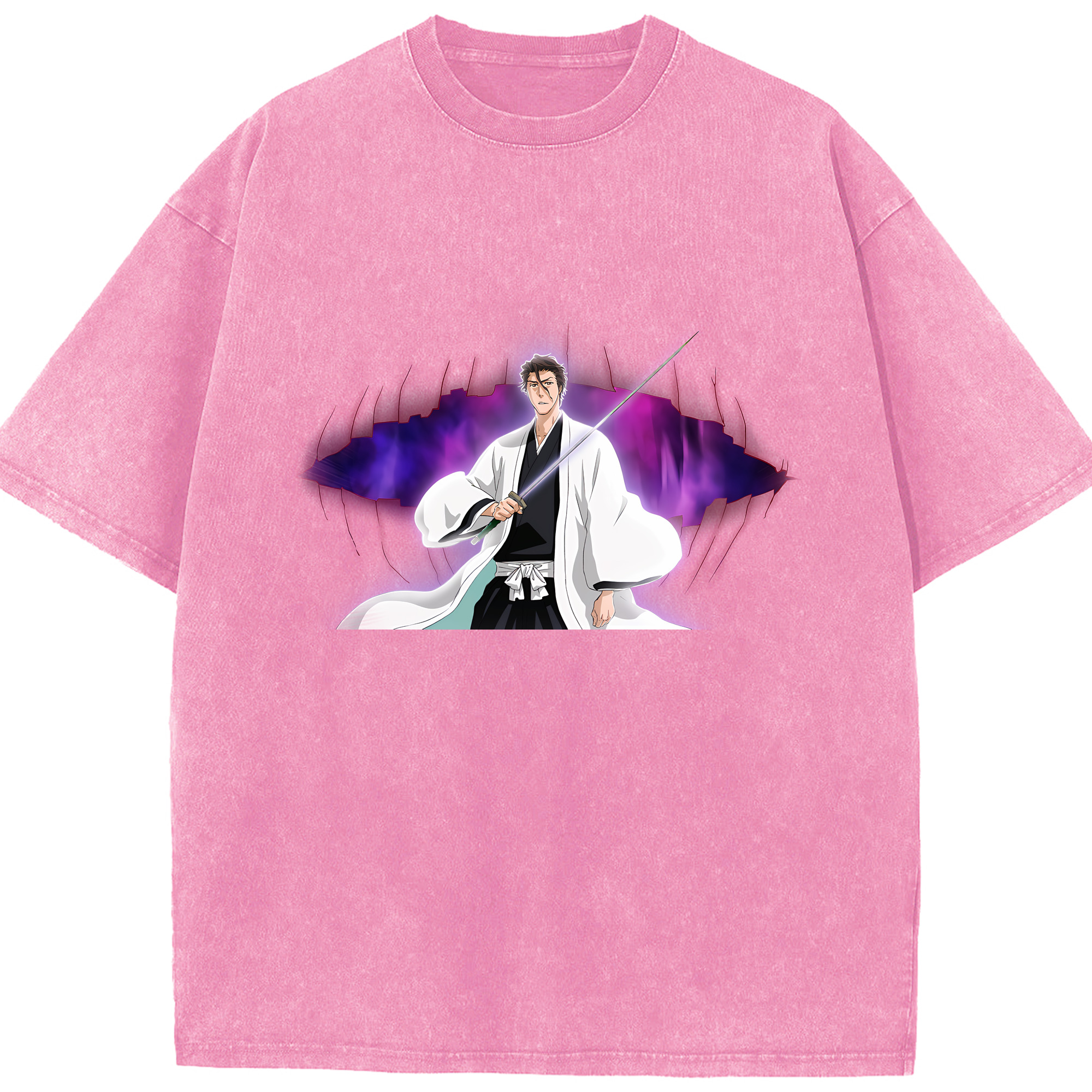 （画像用） ブリーチ 藍染 惣右介（あいぜん そうすけ） BLEACH Aizen Sousuke 綿100% ヴィンテージ風 半袖Tシャツ（フロントプリント）